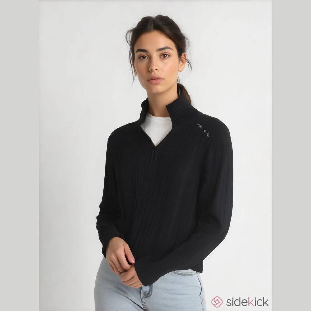 DKNY Jeans Black Cable Sweater Zipper Collar Small